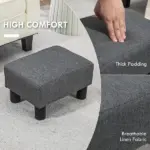 Small Ottoman Foot Rest, Foot Stool with Linen Fabric Upholstery and Plastic Legs, Cube Ottoman, Charcoal Gray - Image 4