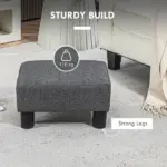 Small Ottoman Foot Rest, Foot Stool with Linen Fabric Upholstery and Plastic Legs, Cube Ottoman, Charcoal Gray - Image 5