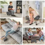 Small Ottoman Foot Rest, Foot Stool with Linen Fabric Upholstery and Plastic Legs, Cube Ottoman, Charcoal Gray - Image 6