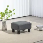 Small Ottoman Foot Rest, Foot Stool with Linen Fabric Upholstery and Plastic Legs, Cube Ottoman, Charcoal Gray - Image 7