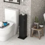 HOMCOM Small Toilet Paper Cabinet, Bathroom Corner Cabinet with Doors and Shelves for Paper Shampoo, Black - Image 10