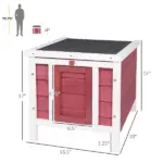 PawHut Small Wooden Rabbit Hutch Bunny Guinea Pig Dog House with Waterproof Openable Roof Red - Image 3