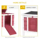 PawHut Small Wooden Rabbit Hutch Bunny Guinea Pig Dog House with Waterproof Openable Roof Red - Image 6