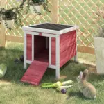PawHut Small Wooden Rabbit Hutch Bunny Guinea Pig Dog House with Waterproof Openable Roof Red - Image 10