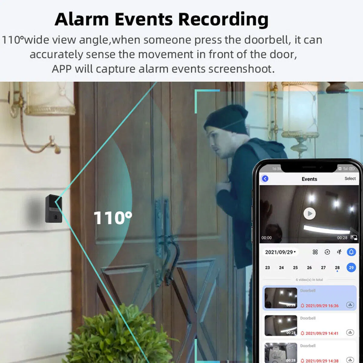 2.4GHz WiFi Video Doorbell with Chime, Two-Way Audio and Night Vision