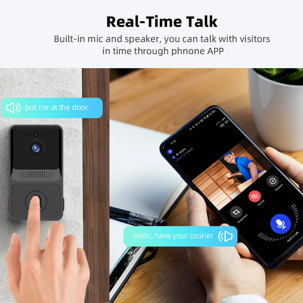 2.4GHz WiFi Video Doorbell with Chime, Two-Way Audio and Night Vision