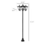 Outsunny Solar Lamp Post Lights 72 Outdoor Triple-Head Street Vintage for Backyard Garden Pathway Driveway - Image 3
