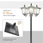 Outsunny Solar Lamp Post Lights 72 Outdoor Triple-Head Street Vintage for Backyard Garden Pathway Driveway - Image 6
