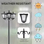 Outsunny Solar Lamp Post Lights 72 Outdoor Triple-Head Street Vintage for Backyard Garden Pathway Driveway - Image 7