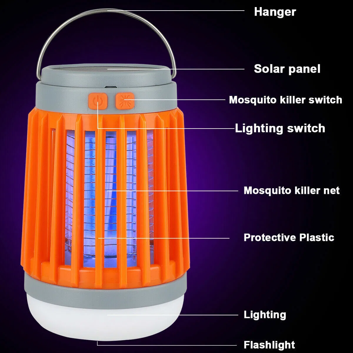 Solar USB Bug Zapper Light for Mosquitoes Flies and Insects