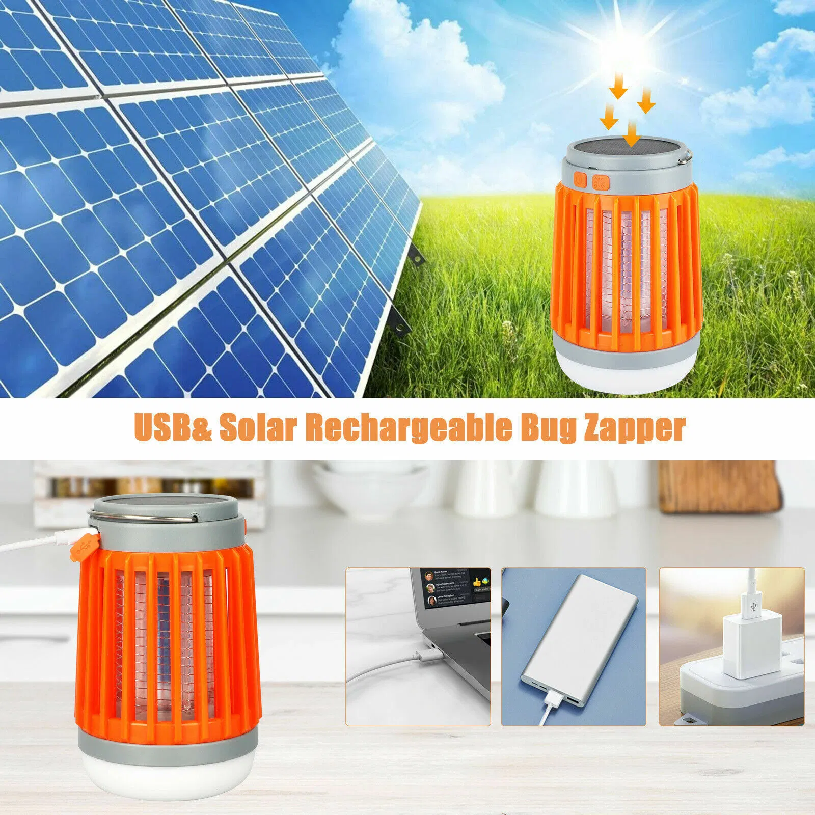 Solar USB Bug Zapper Light for Mosquitoes Flies and Insects