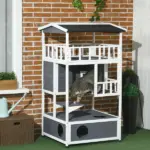 Solid Wood 4-Floor Cat Condo with Litter Box Space Multi-Level Cat Villa - Image 2