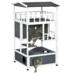 Solid Wood 4-Floor Cat Condo with Litter Box Space Multi-Level Cat Villa