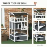 Solid Wood 4-Floor Cat Condo with Litter Box Space Multi-Level Cat Villa - Image 4