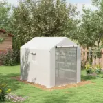 Outsunny Spacious Portable Greenhouse with Mesh Door, Shelves, and Plant Labels - 8x6 Ft, White - Image 2