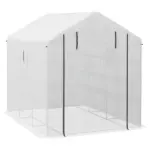 Outsunny Spacious Portable Greenhouse with Mesh Door, Shelves, and Plant Labels - 8x6 Ft, White