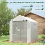 Outsunny Spacious Portable Greenhouse with Mesh Door, Shelves, and Plant Labels - 8x6 Ft, White - Image 4