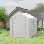 Outsunny Spacious Portable Greenhouse with Mesh Door, Shelves, and Plant Labels - 8x6 Ft, White - Image 10