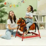 Spring Rocking Horse, Kids Ride on Horse, Plush Horse Ride-on w/ Sounds and Foot Stirrups for Kids 3-8 Years, Brown - Image 2