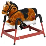 Spring Rocking Horse, Kids Ride on Horse, Plush Horse Ride-on w/ Sounds and Foot Stirrups for Kids 3-8 Years, Brown