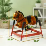 Spring Rocking Horse, Kids Ride on Horse, Plush Horse Ride-on w/ Sounds and Foot Stirrups for Kids 3-8 Years, Brown - Image 3