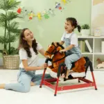 Spring Rocking Horse, Kids Ride on Horse, Plush Horse Ride-on w/ Sounds and Foot Stirrups for Kids 3-8 Years, Brown - Image 7