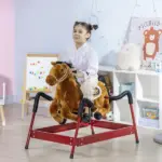 Qaba Spring Rocking Horse with Sound for Kids Ages 3 Plus Almond - Image 2