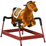 Qaba Spring Rocking Horse with Sound for Kids Ages 3 Plus Almond
