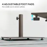 Square Patio Umbrella Base, 29 lbs Metal Umbrella Stand Base with Adjustable Foot Pads, Heavy Duty Patio Umbrella Holder for 1.5"/1.9" Umbrella Poles for Outdoor, Lawn, Poolside, Brown - Image 6
