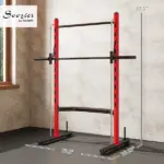 Squat Rack with Pull Up Bar and Barbell Bar Adjustable Bench Press Multi-Function Weight Lifting Half Rack, Red - Image 3