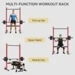 Squat Rack with Pull Up Bar and Barbell Bar Adjustable Bench Press Multi-Function Weight Lifting Half Rack, Red - Image 4