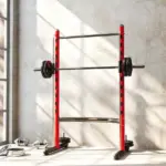 Squat Rack with Pull Up Bar and Barbell Bar Adjustable Bench Press Multi-Function Weight Lifting Half Rack, Red - Image 8