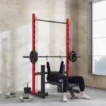 Squat Rack with Pull Up Bar and Barbell Bar Adjustable Bench Press Multi-Function Weight Lifting Half Rack, Red - Image 10