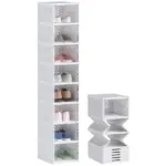 Stackable Plastic Shoe Boxes, 8 Pack Foldable Shoe Storage Boxes with Clear Door, No Assembly, Fit Size 10, White - Image 11