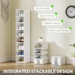 Stackable Plastic Shoe Boxes, 8 Pack Foldable Shoe Storage Boxes with Clear Door, No Assembly, Fit Size 10, White - Image 4