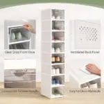 Stackable Plastic Shoe Boxes, 8 Pack Foldable Shoe Storage Boxes with Clear Door, No Assembly, Fit Size 10, White - Image 5