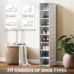 Stackable Plastic Shoe Boxes, 8 Pack Foldable Shoe Storage Boxes with Clear Door, No Assembly, Fit Size 10, White - Image 6