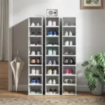 Stackable Plastic Shoe Boxes, 8 Pack Foldable Shoe Storage Boxes with Clear Door, No Assembly, Fit Size 10, White - Image 7