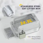 PawHut Stainless Steel Litter Box with Metal Scoop and Scoop Holder, High Sided, Anti-Urine Leakage, Non-Sticky - Image 5