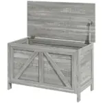 Storage Chest, Farmhouse Lift Top Box Organizer with Safety Hinge, for Bedroom, Entryway, Living Room, Gray Wood Grain