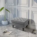 Storage Ottoman 25" with Removable Lid Button-Tufted Fabric Bench Wood Legs Grey Footrest Seat - Image 2