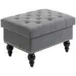 Storage Ottoman 25" with Removable Lid Button-Tufted Fabric Bench Wood Legs Grey Footrest Seat - Image 11