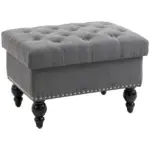 Storage Ottoman 25" with Removable Lid Button-Tufted Fabric Bench Wood Legs Grey Footrest Seat