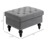 Storage Ottoman 25" with Removable Lid Button-Tufted Fabric Bench Wood Legs Grey Footrest Seat - Image 3