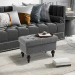 Storage Ottoman 25" with Removable Lid Button-Tufted Fabric Bench Wood Legs Grey Footrest Seat - Image 4