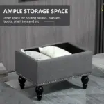 Storage Ottoman 25" with Removable Lid Button-Tufted Fabric Bench Wood Legs Grey Footrest Seat - Image 5