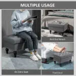 Storage Ottoman 25" with Removable Lid Button-Tufted Fabric Bench Wood Legs Grey Footrest Seat - Image 6