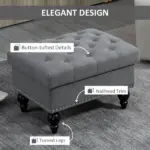Storage Ottoman 25" with Removable Lid Button-Tufted Fabric Bench Wood Legs Grey Footrest Seat - Image 7