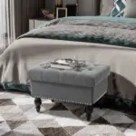 Storage Ottoman 25" with Removable Lid Button-Tufted Fabric Bench Wood Legs Grey Footrest Seat - Image 10