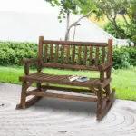 Sturdy Rocking Loveseat: Wooden Log Design, Wide Curved Walnut Seats for Backyard Relaxation - Image 2